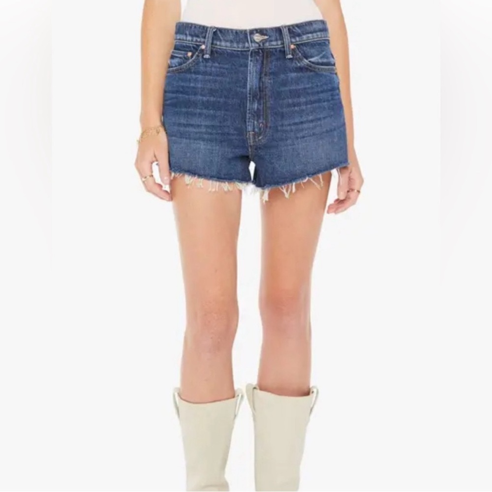 High-Rise Dark Blue Denim Cutoff Shorts